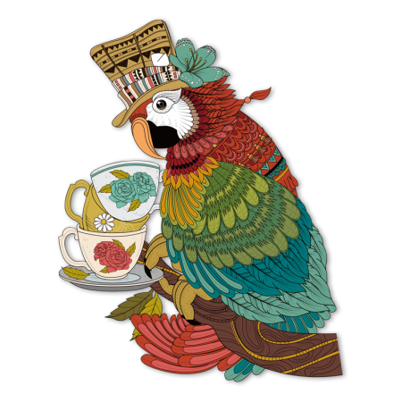 Parrot Served at Teatime Full Color Digital Printed Iron on Vinyl Transfer