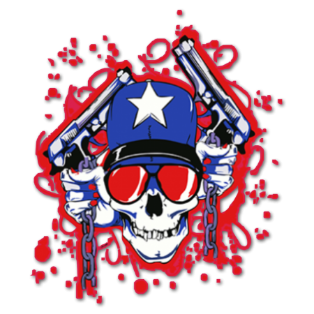 Cool Skull with Guns Fullcolor Printable Precut Transfer