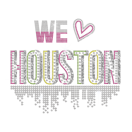 We Love Houston Hotfix Crystal Glitter Transfer