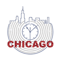 Chicago City Clock Hotfix Rhinestone Glitter Transfer