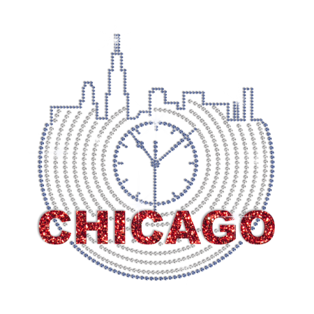 Chicago City Clock Hotfix Rhinestone Glitter Transfer