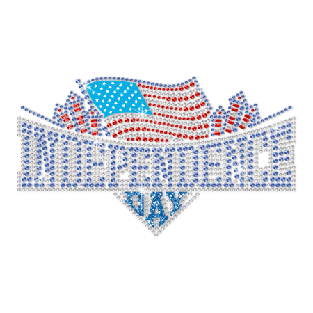 Flying American Flag Independence Day Heat Rhinestone Glitter Transfer Design