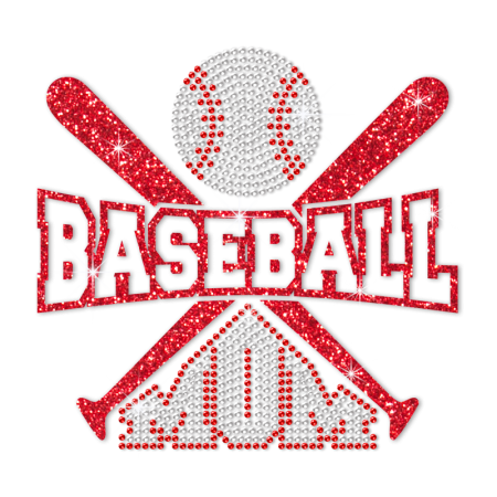 Bling Baseball Mom 3 Iron-on Glitter Vinyl & Rhinestone Transfer 
