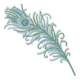 Rhinestud Green Feather Iron on Transfer Motif for Clothes