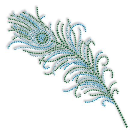 Rhinestud Green Feather Iron on Transfer Motif for Clothes
