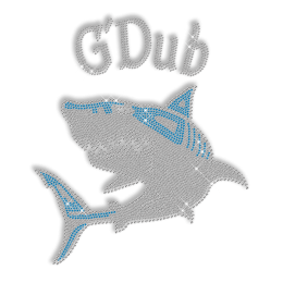 Crystal and Blue Rhinestone Shark Iron on Transfer Pattern for Clothes