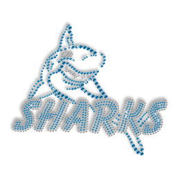Blue Rhinestone Shark Iron on Transfer Pattern for Clothes