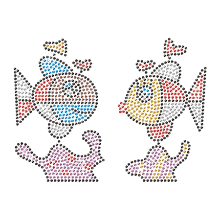 Sparkling Rhinestone Double Fish Iron on Transfer Pattern for Clothes