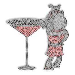 Sparkling Rhinestone Drinking Dog Iron on Transfer Motif for Clothes