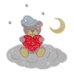 Shining Rhinestone Bear with Heart Iron on Transfer Motif for Clothes