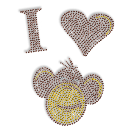 Shinning Rhinestone I Love Monkey Iron on Transfer Design for Shirts