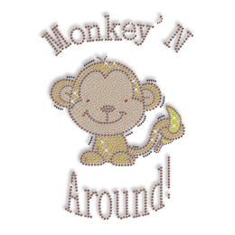 Shinning Rhinestone Monkey with Banana Iron on Transfer Design for Shirts