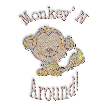 Shinning Rhinestone Monkey with Banana Iron on Transfer Design for Shirts