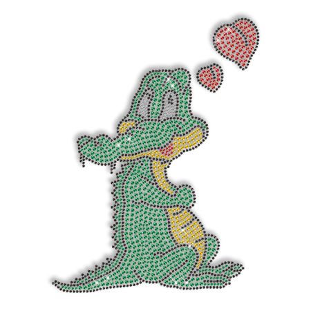 Shinning Rhinestone Crocodile with Heart Iron on Transfer Design for Shirts