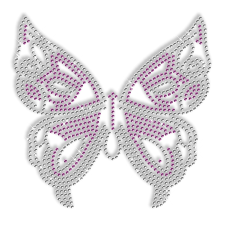 Shinning Rhinestone Crystal and Purple Butterfly Transfer Iron on Design for Clothes