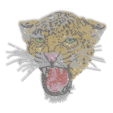 Shinning Rhinestone Roaring Leopard Transfer Iron on Design for Clothes