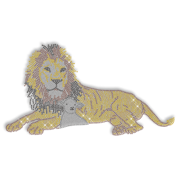 Shining Rhinestone Gold Lion Iron on Transfer Motif for Shirts