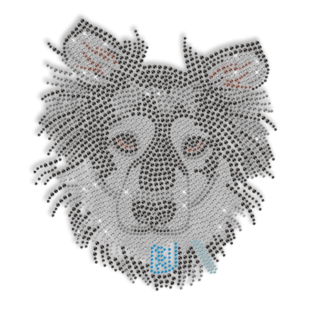 Shining Rhinestone Black Dog Head Iron on Transfer Motif for Shirts