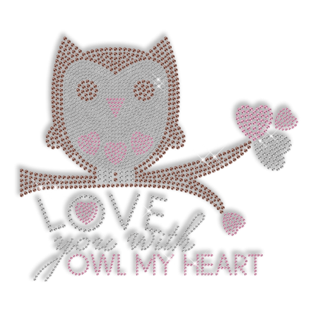 Cute Quote with Owl Rhinestone Iron on Pattern
