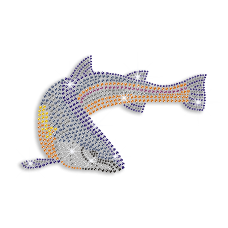 Shining Colorful Fish Rhinestone Hotfix Transfer Pattern