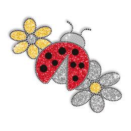 Personalized Bling Hotfix Design Ladybug and Flowers