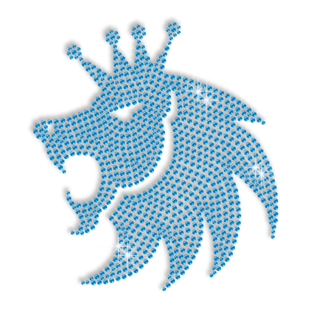 Awesome Blue Lion Head Hot-fix Rhinestone Design