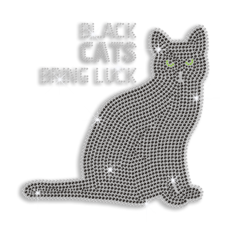 Black Cat Brings Luck Iron-on Rhinestone Transfer