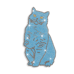 Big Teal Wild Cat Sitting Iron-on Rhinestone Transfer Designs