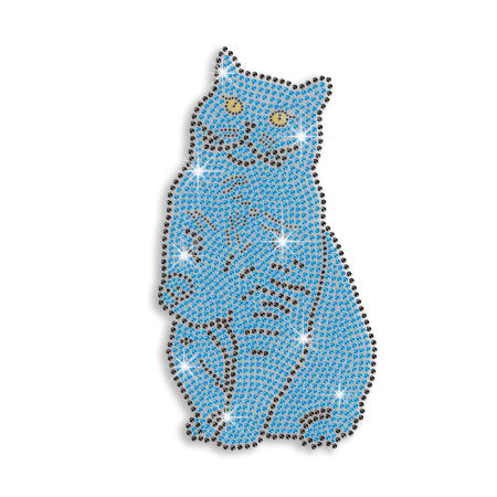 Big Teal Wild Cat Sitting Iron-on Rhinestone Transfer Designs