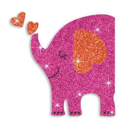 Cute Little Elephant with Bling Hearts Glitter Iron-on Transfers