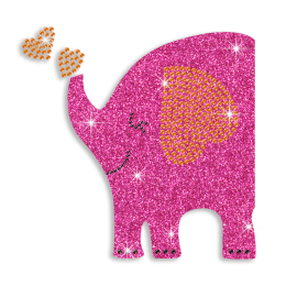 Glitter Elephant\'s Trunk Bubbling with Hearts Iron-on Rhinestone Transfers