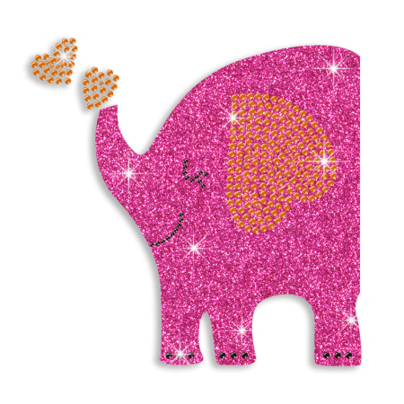 Glitter Elephant's Trunk Bubbling with Hearts Iron-on Rhinestone Transfers