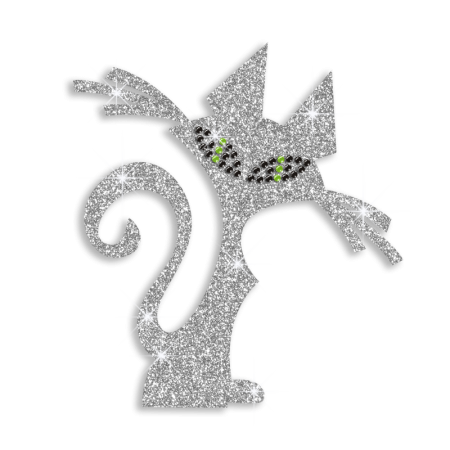 Sparkly Wild Cat Standing Iron-on Glitter Rhinestone Transfer