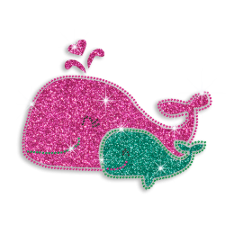 Happy Whale Mother and Child Iron-on Glitter Rhinestone Transfer