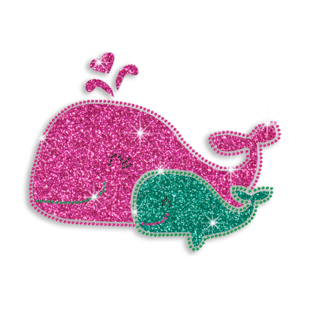 Happy Whale Mother and Child Iron-on Glitter Rhinestone Transfer