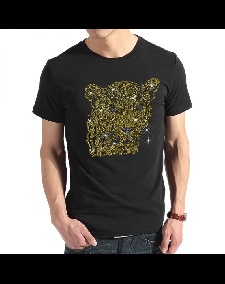 Sparkling Leopard Fashion Rhinestone Tee Shirt for Men
