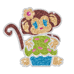 Loving Cartoon Monkey Iron-on Glitter Rhinestone Transfer