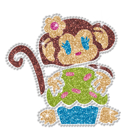 Loving Cartoon Monkey Iron-on Glitter Rhinestone Transfer