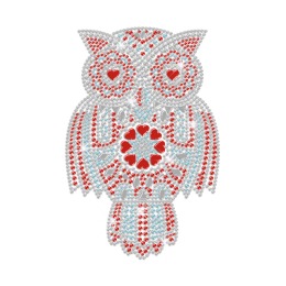 Great Owl with Gorgeous Feathers Iron-on Rhinestone Transfer