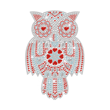 Great Owl with Gorgeous Feathers Iron-on Rhinestone Transfer