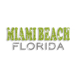 Green Miami Beach in Florida Iron on Rhinestone Glitter Transfer