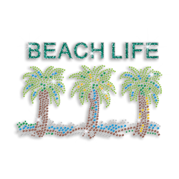 Relaxing Beach Life with Palm Trees Iron on Rhinestone Transfer