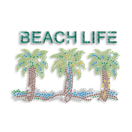 Relaxing Beach Life with Palm Trees Iron on Rhinestone Transfer