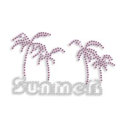 Summer Holiday Palm Tree Beach Time Iron on Rhinestone Transfer