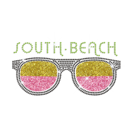 South Beach Sunglasses Iron-on Rhinestone Glitter Transfer