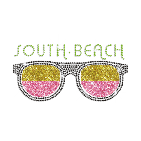 South Beach Sunglasses Iron-on Rhinestone Glitter Transfer