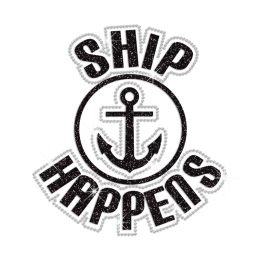 Glittering Ship Happiness Iron on Rhinestone Transfer