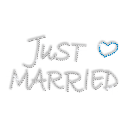 Personalized Rhinestone Iron ons Heart and Word of Just Married