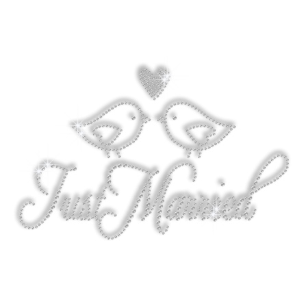Pure Crystal Two Just Married Love Birds Rhinestone Transfer
