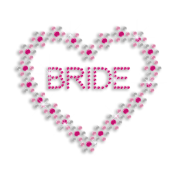 Beautiful Bride Heart Pink Iron on Rhinestone Transfer